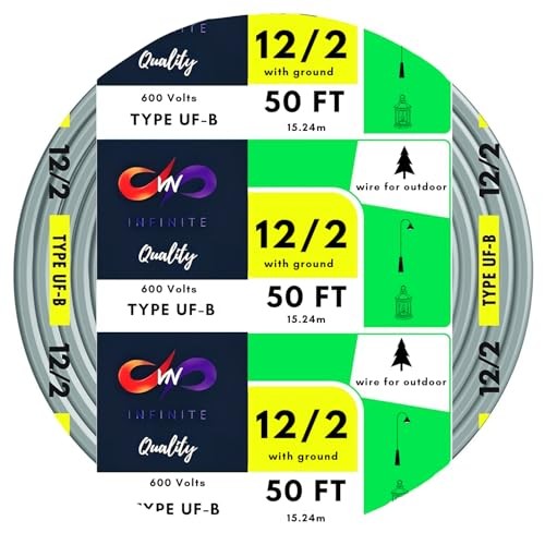 12/2 UF-B Wire Gray Solid Underground Feeder Cable () 50 Ft