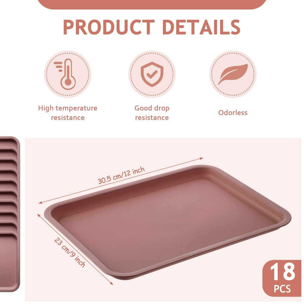 18 PCS Plastic Fast Food Trays Bulk 9x12 Inch Rectangular Cafeteria Serving