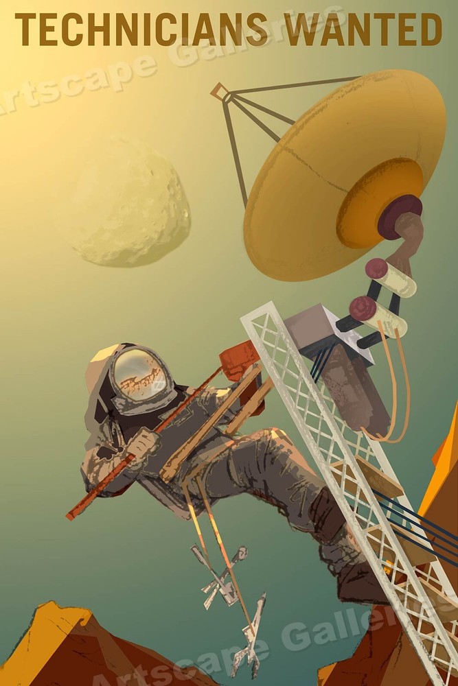 “Technicians Wanted” Space Exploration Retro Outer Space Travel Poster - 16x24