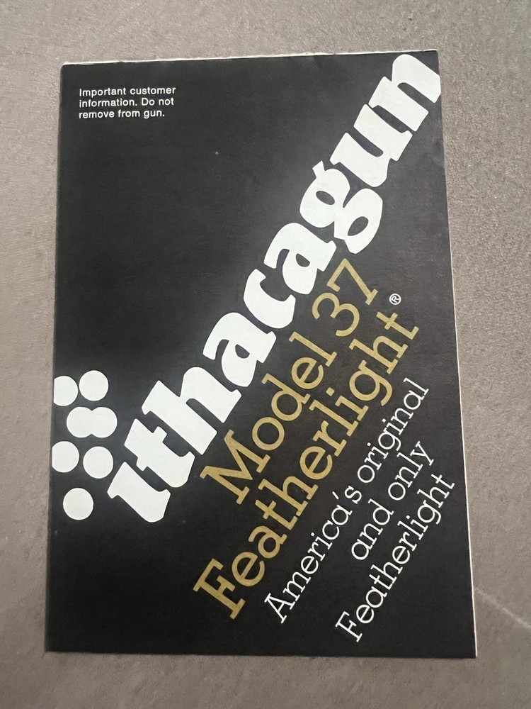Factory Ithacagun Model 37 Featherlight Manual + Original Plastic Holder Ithaca
