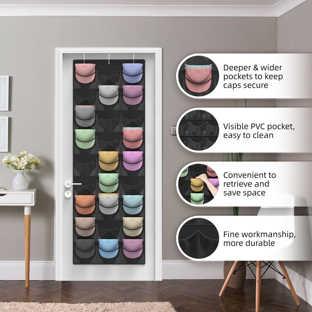 Hat Organizer Racks for Baseball Caps, 27 Deeper Pockets Baseball Hat Rack, C...