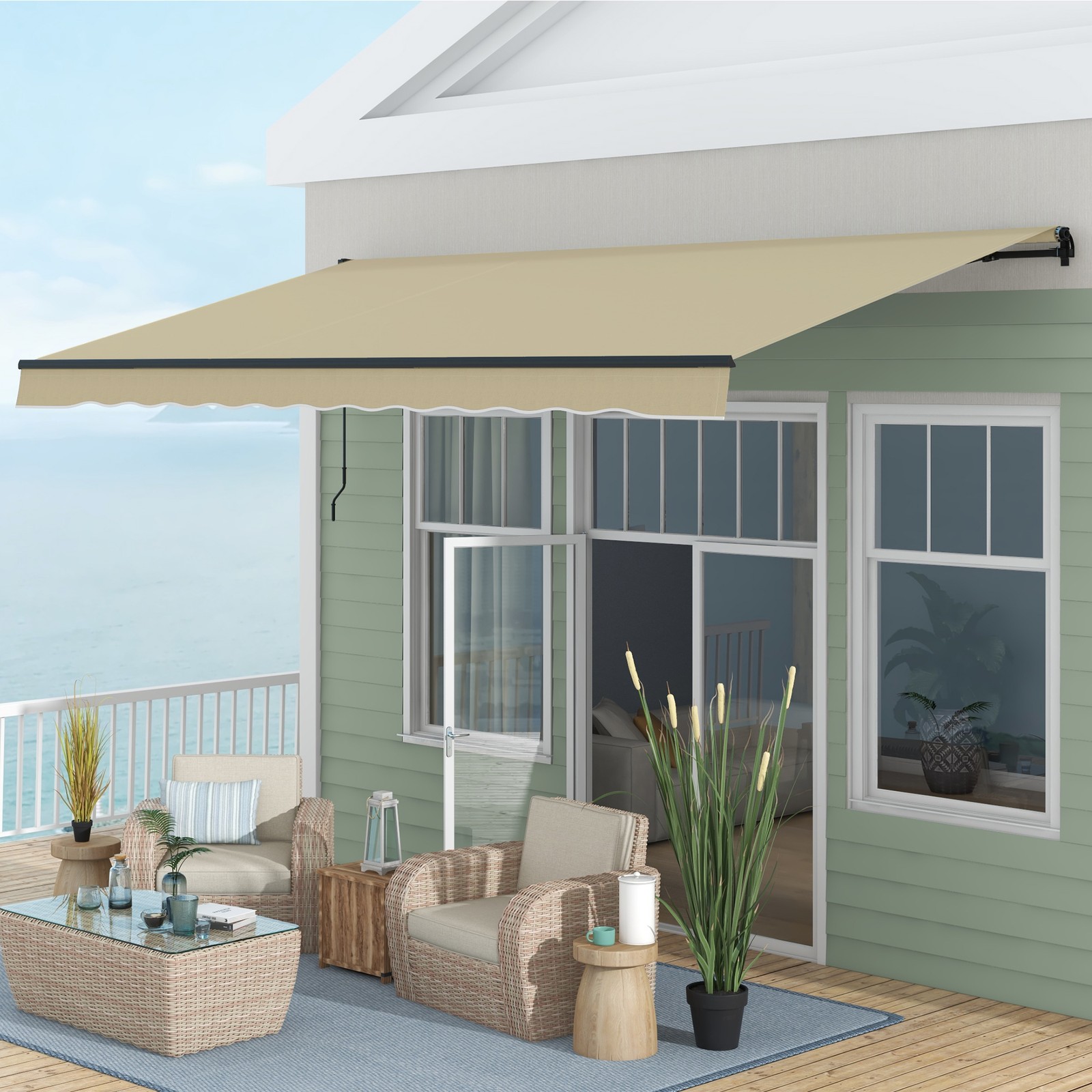 Outsunny 16' x 10' Patio Retractable Awning Sunshade Shelter, Beige