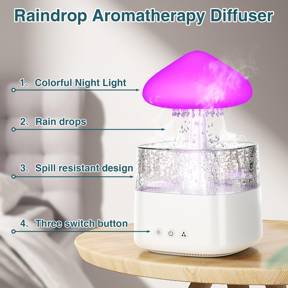 Cloud Humidifiers 450ML Water Drip Mushroom Humidifiers with Remote Control 7 Co