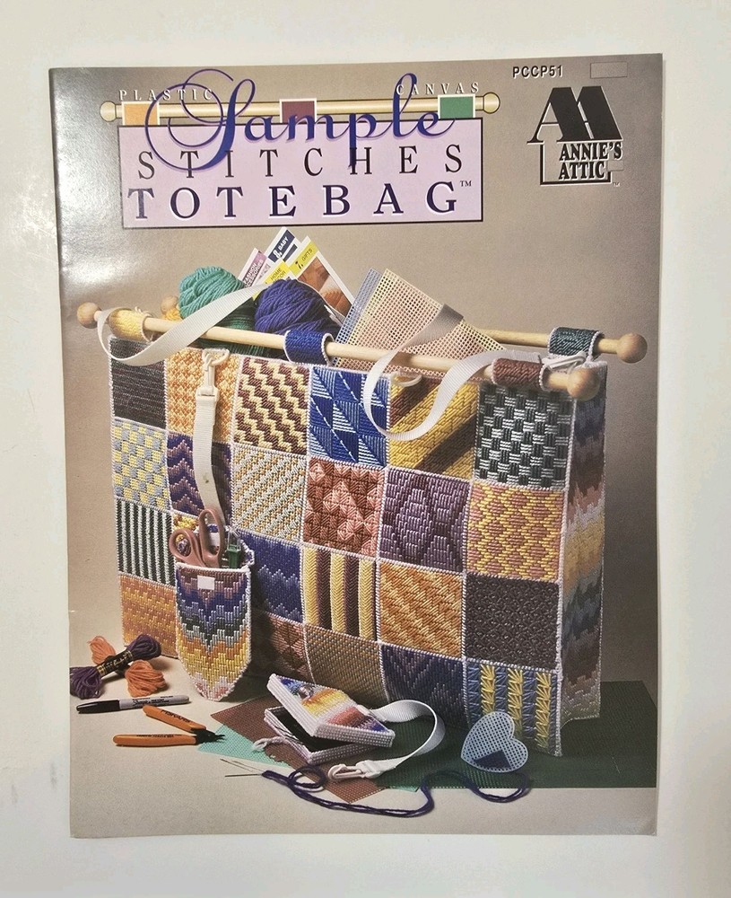 Annie's Attic Plastic Canvas Sample Stitches Tote Bag Pattern Leaflet