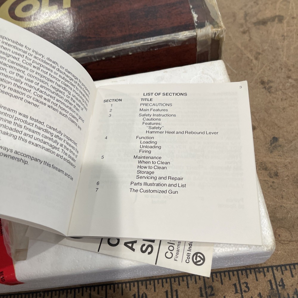 Original 1970's Colt Python Box, Styrofoam, Papers and Manual, 6" Blue Magnum