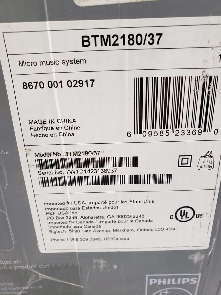 PHILIPS BTM2180 37 Wireless Bluetooth Micro STEREO System USB FM MP3 CD Player