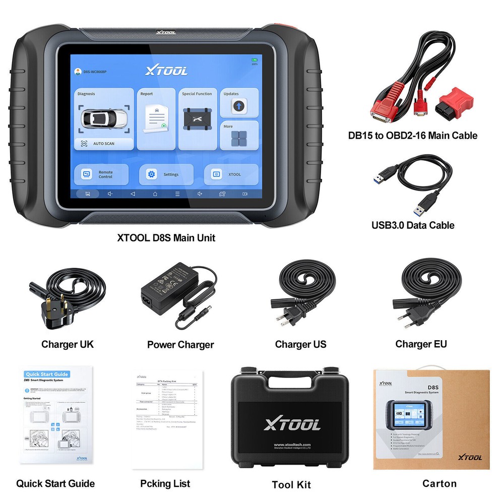 XTOOL USED D8S OBD2 All Systems Diagnostic Scanner Bidirectional Key E/CU Coding