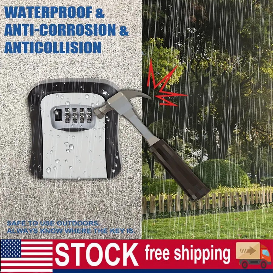 Key Lock Box Wall Mounted, 4 Digit Combination Lockbox For Outside, House Keys