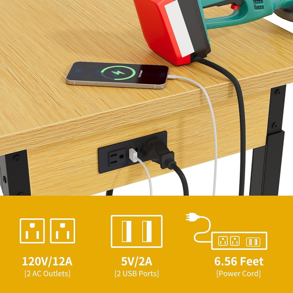 DWVO Workbench 48in Rolling AC Outlet Pegboard