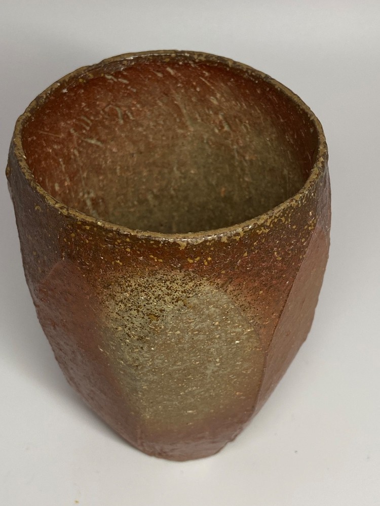 Small Brown Vase w/ Octagonal Sides, 5" Tall