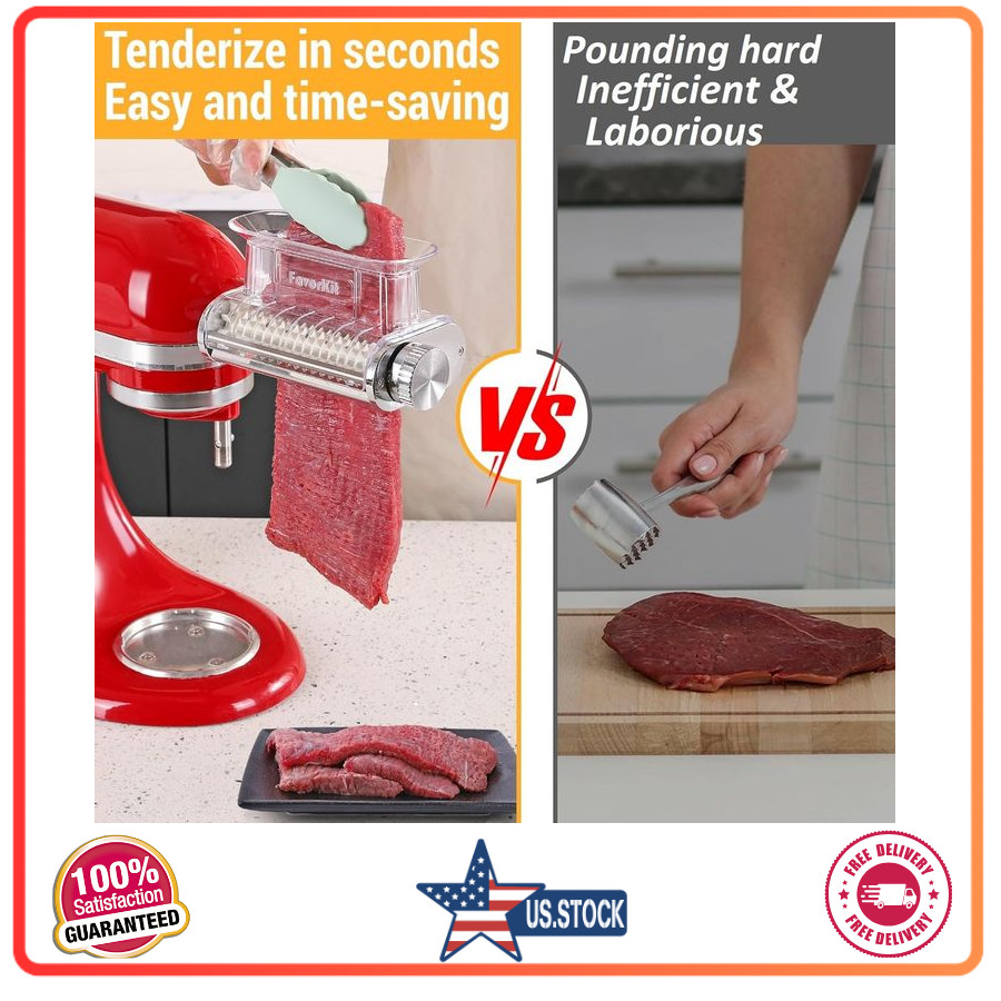 FavorKit Adjustable 3‑Thickness Meat Tenderizer Attachment – For KitchenAid Stan