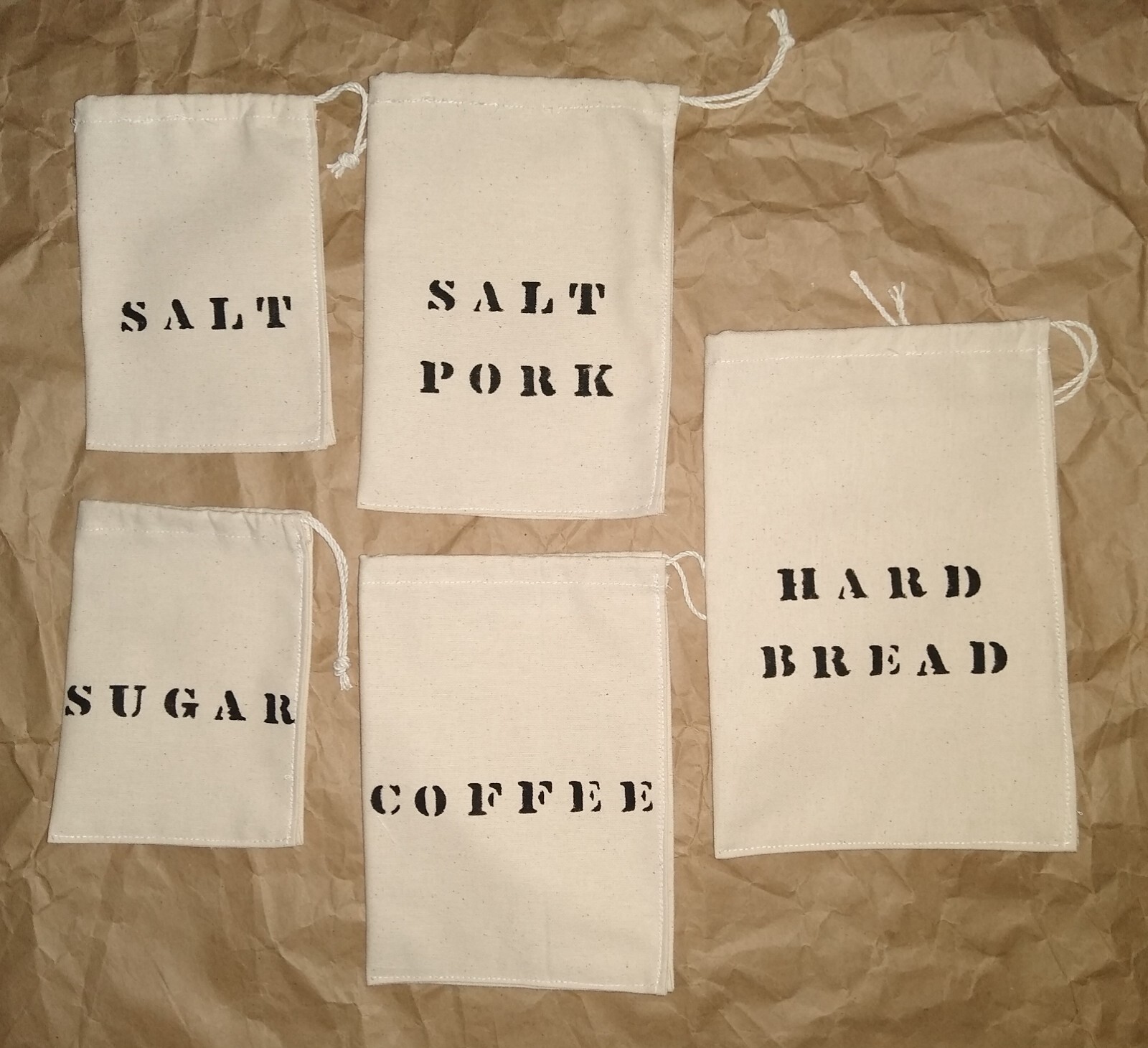 Civil War 5 RATION TICKING BAGS Haversack Soldier Union Rebel