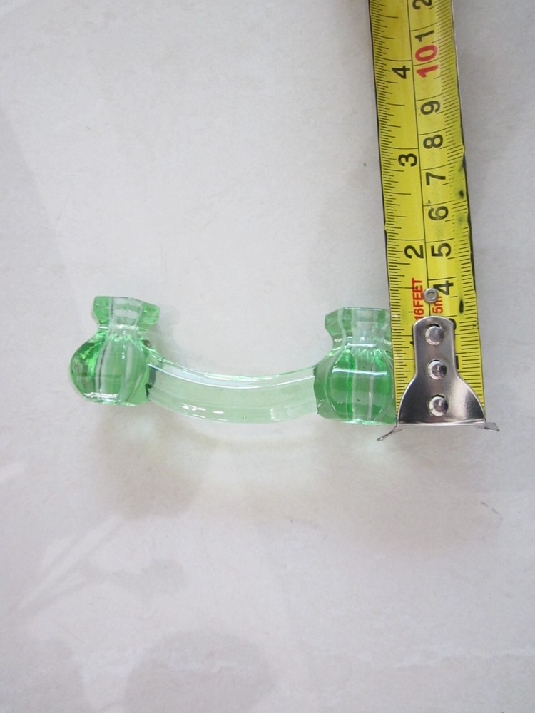 LIGHT GREEN GLASS CABINET PULLS DRAWER HANDLES VINTAGE STYLE