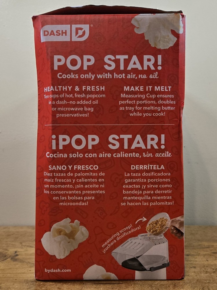 DASH 10 Cup Hot Air Popcorn Maker, Open Box, New
