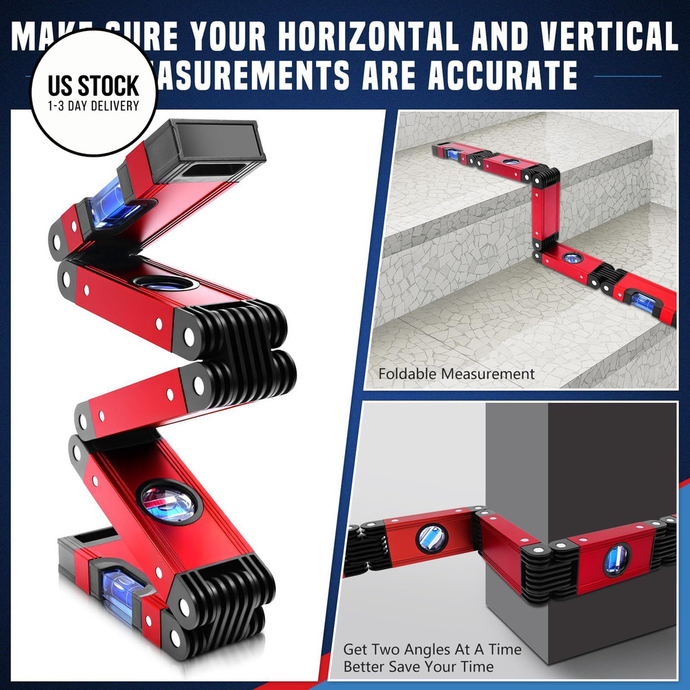 DIKTALK 28 Inch Folding Level, Multi-Angle Precision Leveler with Red