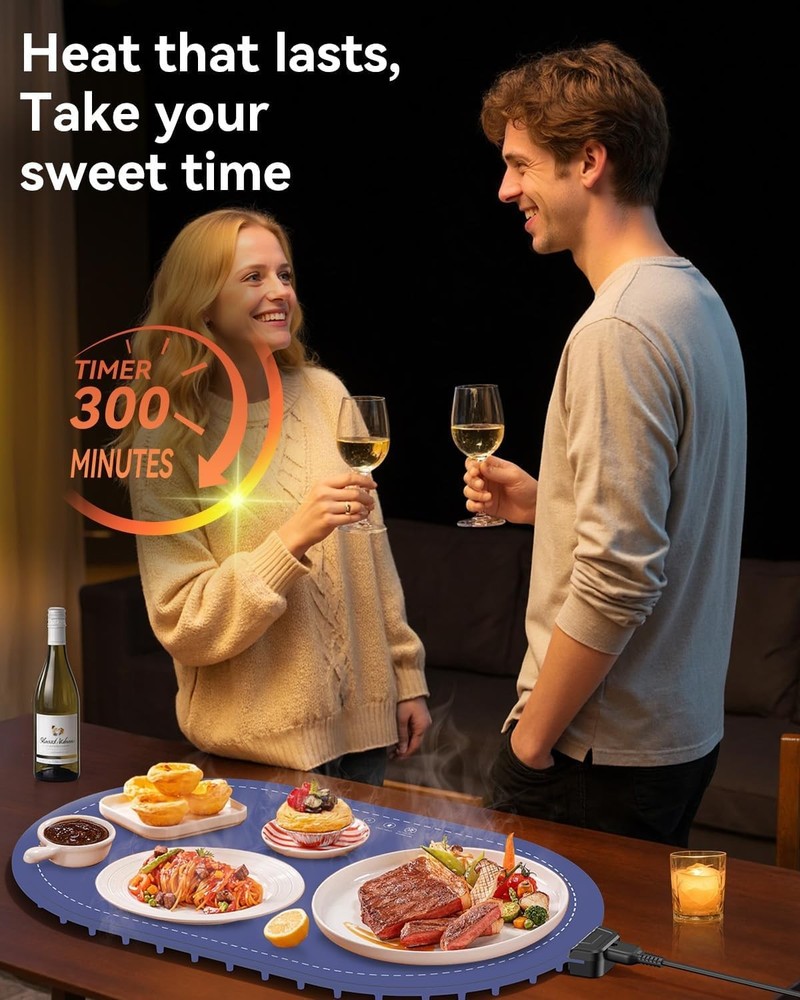 Food Warming Mat for Table & Buffet, Fast Heating Serving Tray Adjustable