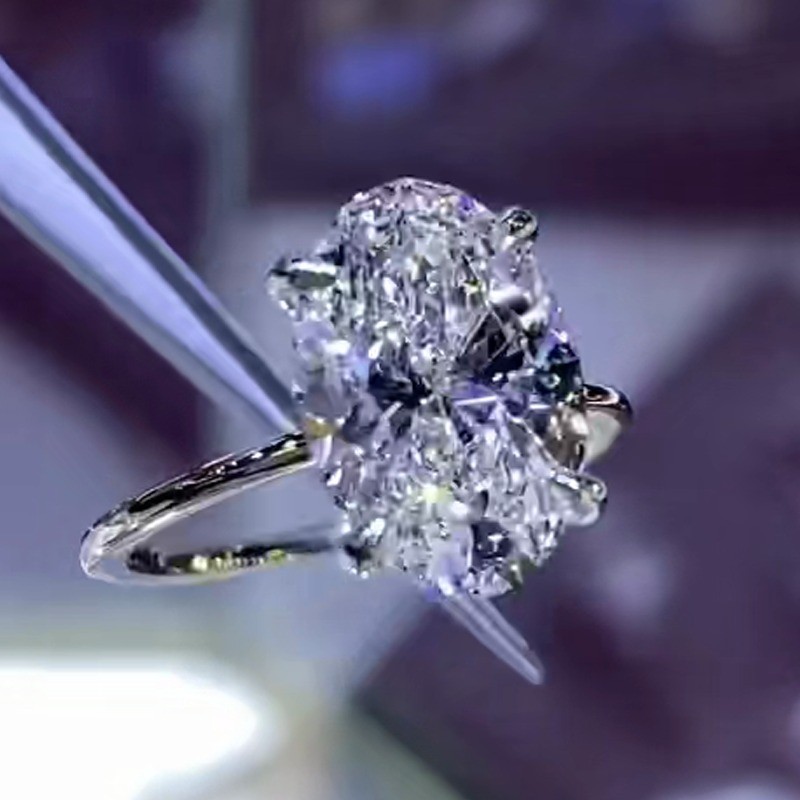 3.26CTW Oval Cut Moissanite Solitaire Engagement Ring In 14K White Gold Plated