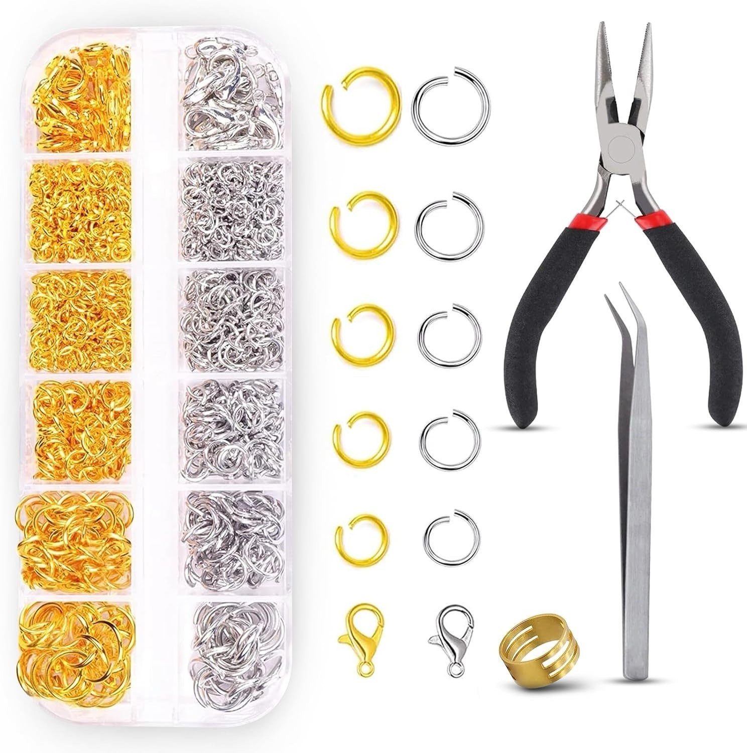 1200pcs Open Jump Rings and Lobster Clasps Jewelry Fixing Kit With Tools Gold/si