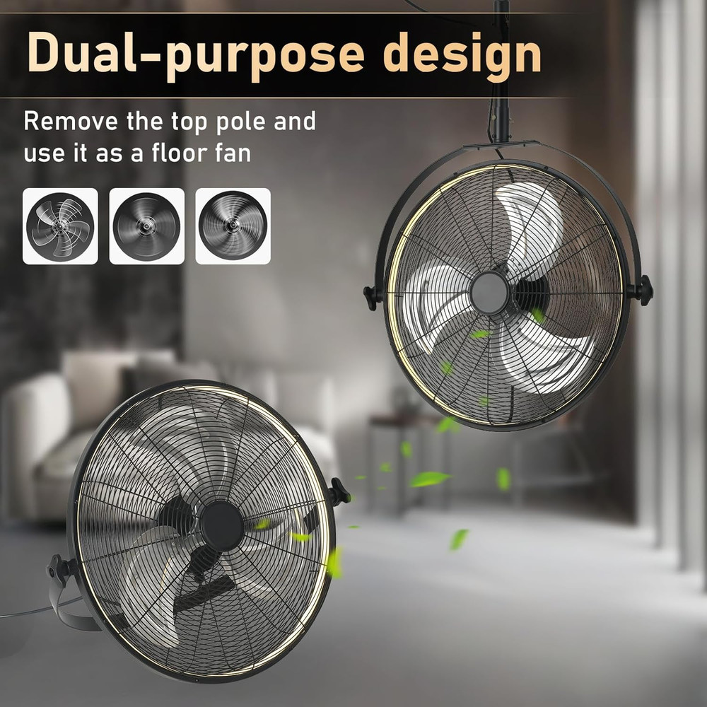 22.8" Outdoor Hanging Ceiling Fan with Light - 360 Rotatable Fixed Angle,Plug-In