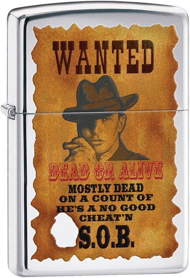 Zippo Brushed Chrome Wanted Poster Lighter 28289