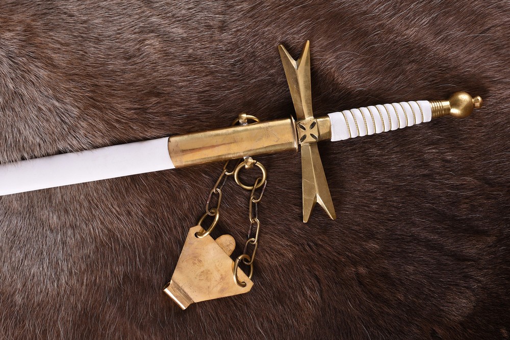 White Masonic Sword with Horn Handle and Sheath