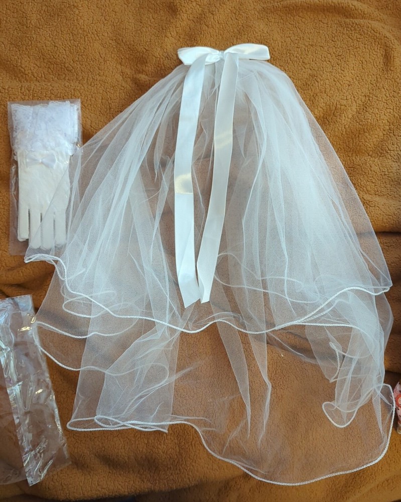 First Communion Veil And Gloves