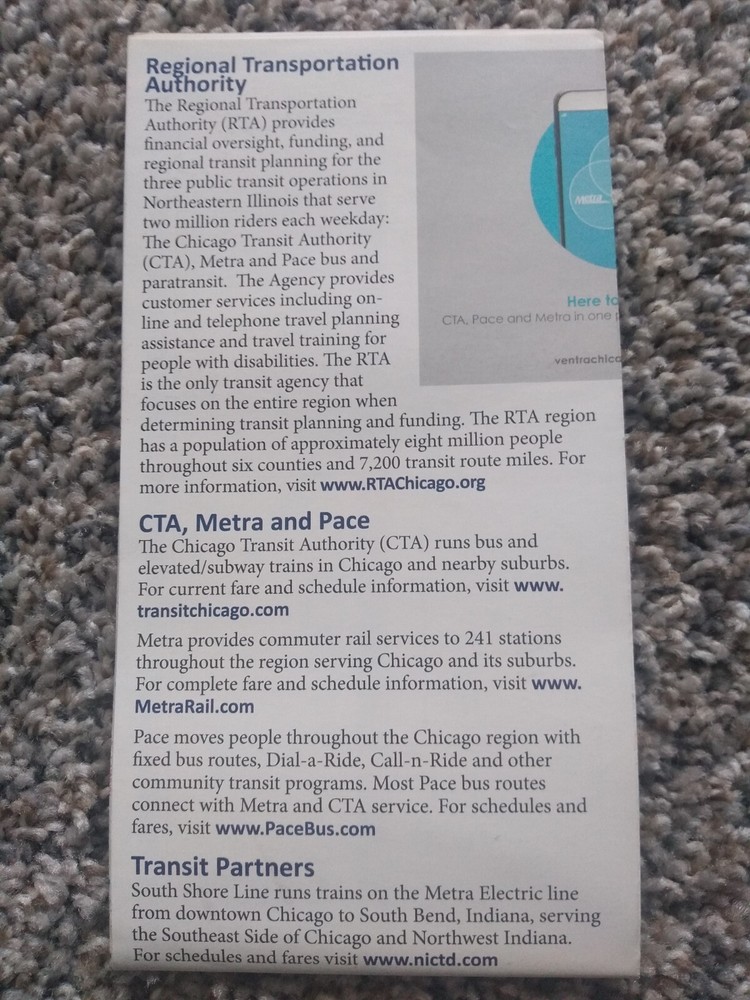 NEW 2016 ChicagoTransitAuthority CTA subwayMetra Train Pace Bus System Map Guide