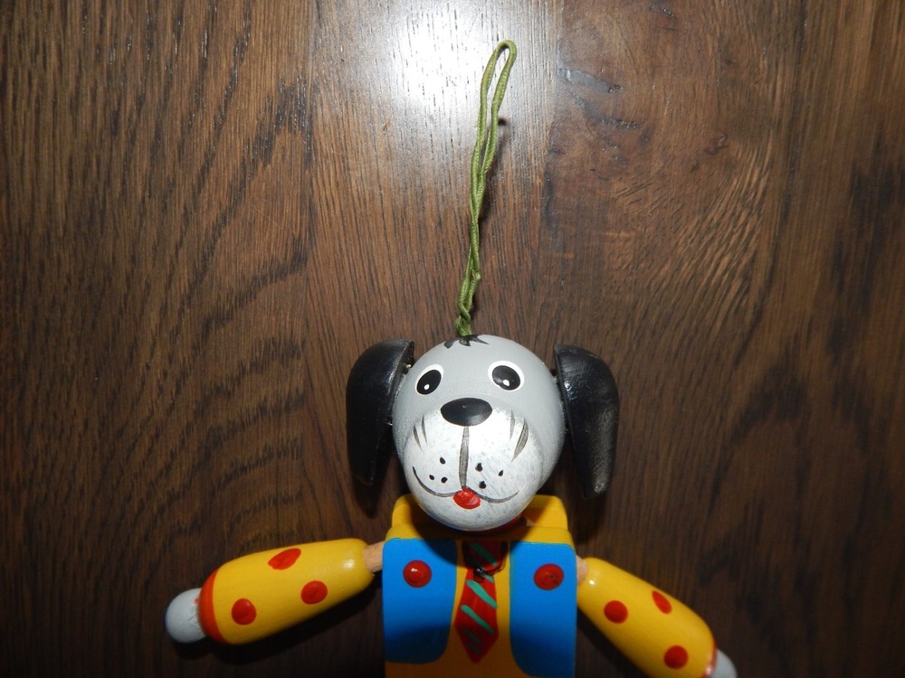Wooden Jumping Jack Puppet Toy Pull String Dog & Cat Ornaments