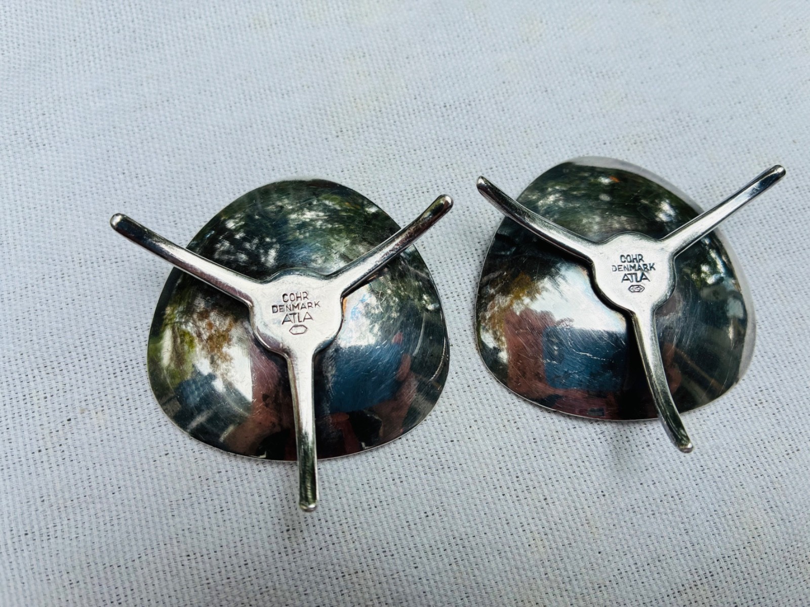 Antique 2 CARL COHR Mid-Century Modern Candlestick Holders Silver Plate Denmark