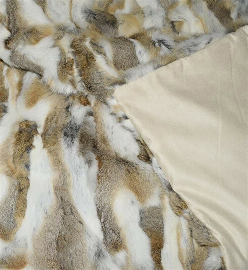Luxury Real Fur Throw Rabbit Fur Blanket Soft Warm Bedspread Queen Size 80x60in