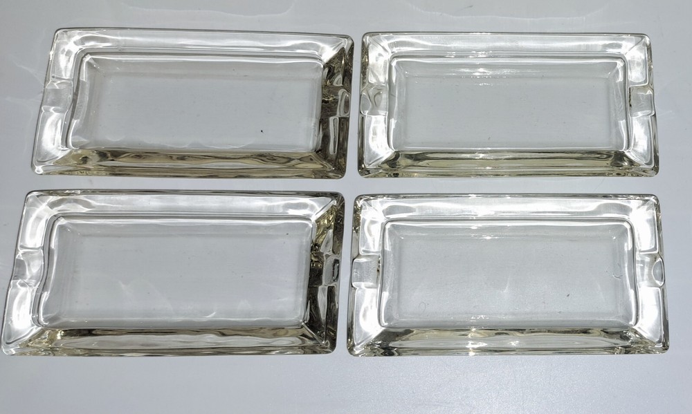(4) MCM Clear Glass Rectangular Individual Ashtrays 5" x 2.5"