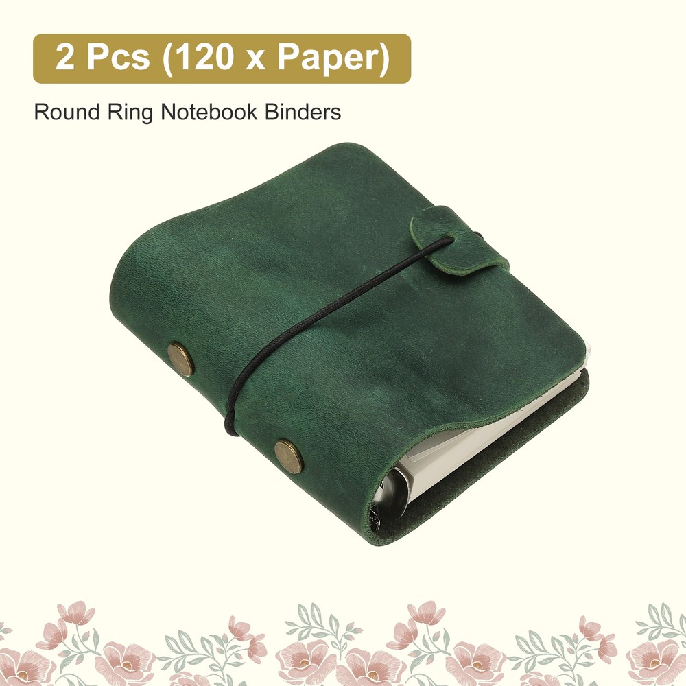 A9 Leather Journal 2Pcs 3 Ring Notebook Binder Planner Loose Leaf, Green