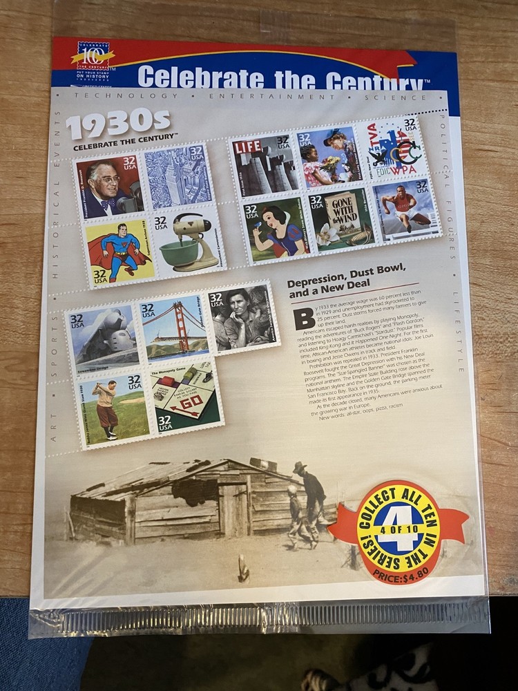 9 celebrate the century stamp sets with super hero stamp album and 3-D glasses