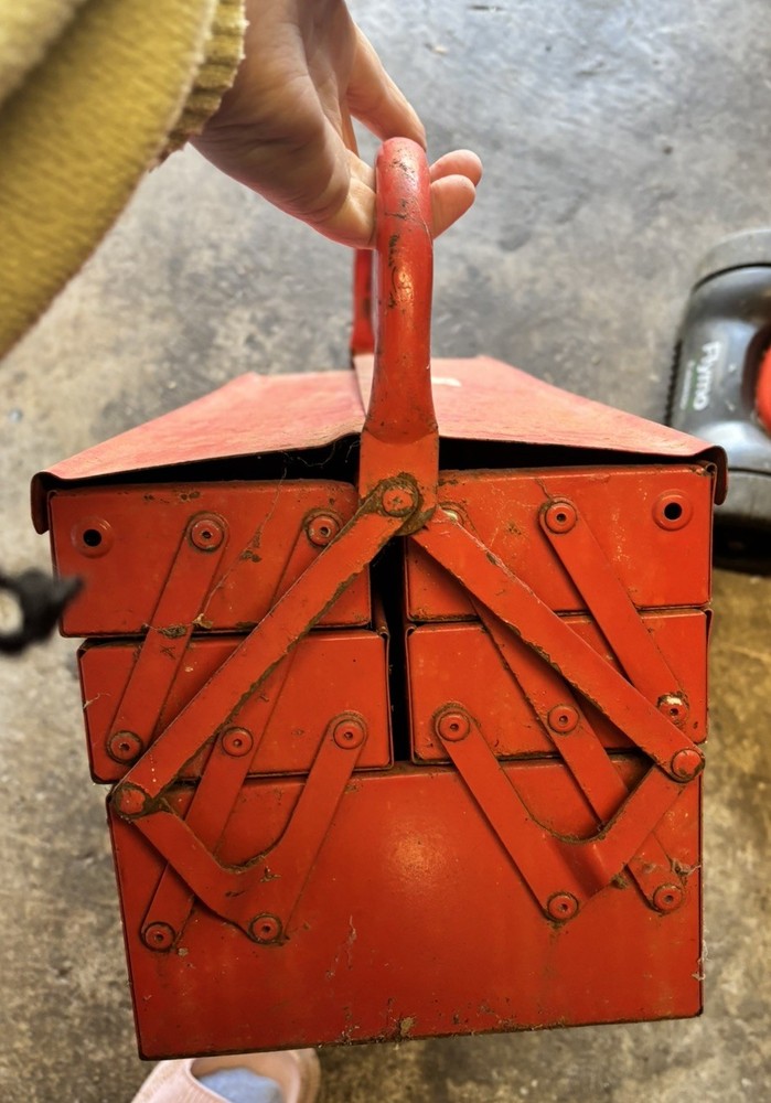 Metal Cantilever Tool Box - Red - Vintage