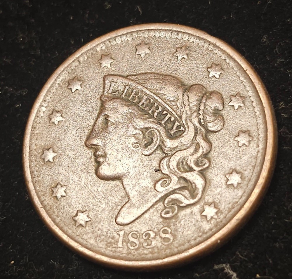 1838 Coronet Head / Large Cent / Extra Fine