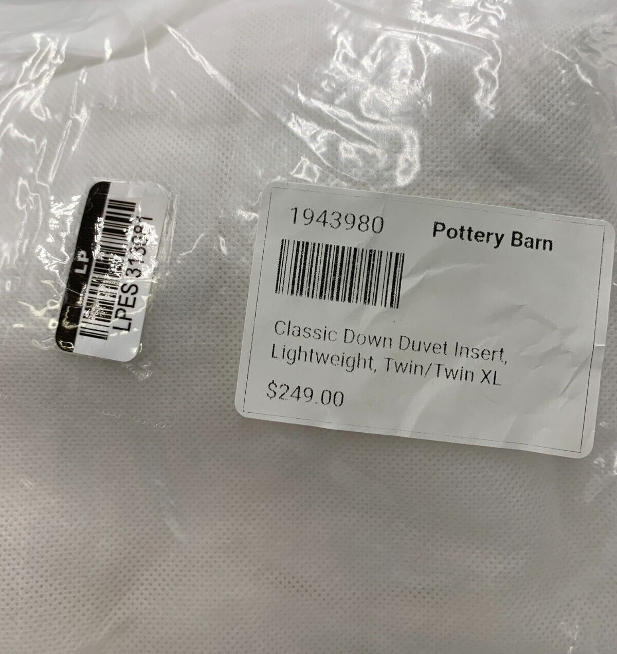 Pottery Barn Classic 550 Fill Down Duvet Insert Lightweight Twin XL #Z1208