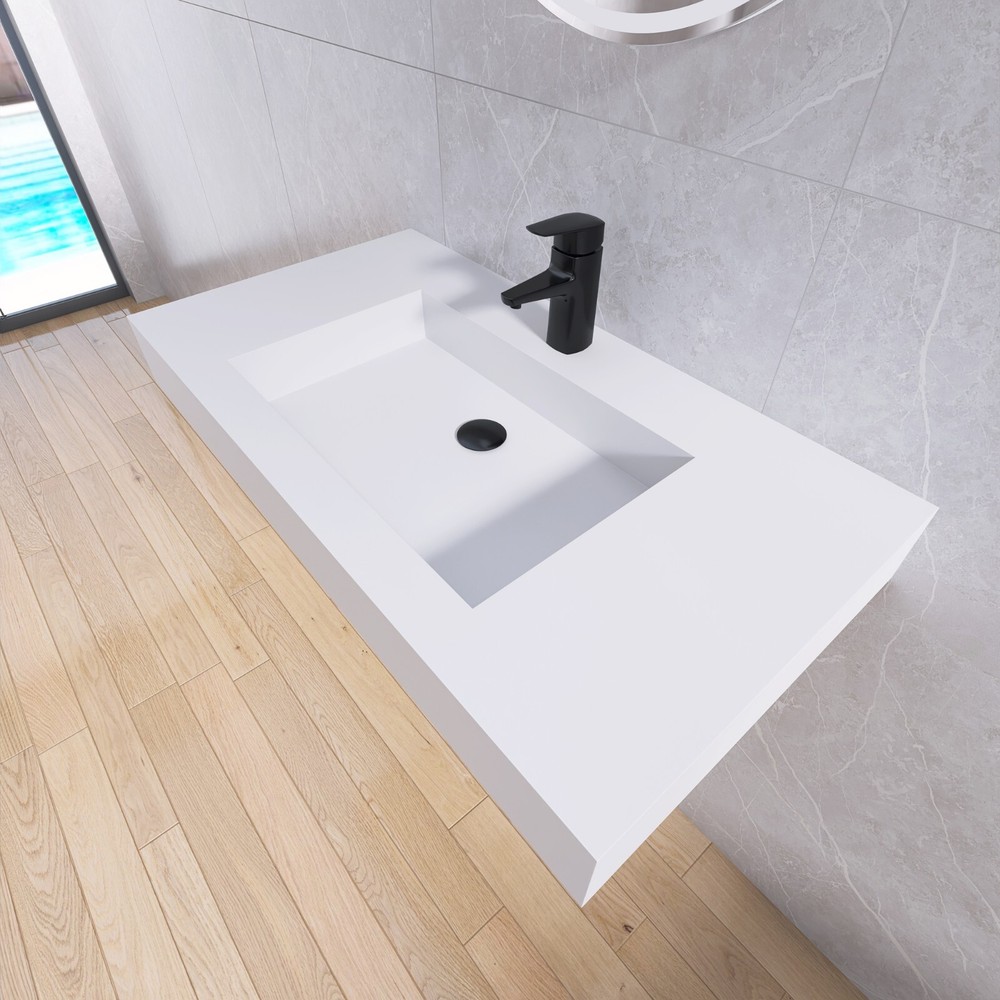 35'' Wall Mounted Bathroom Sink Solid Surface Bathroom Vessel Sink