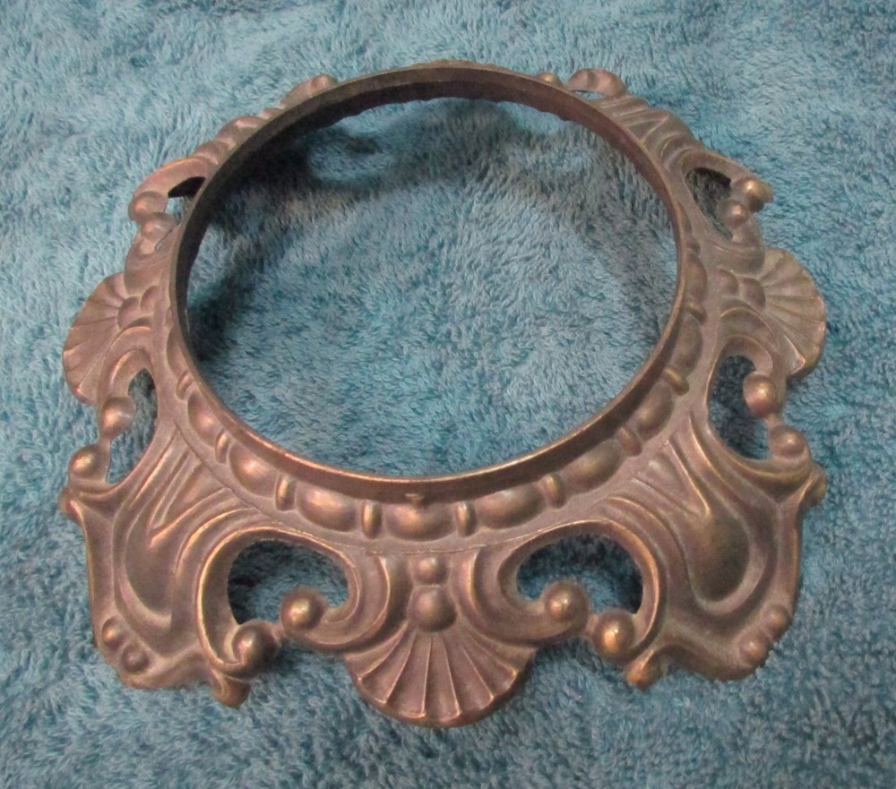 6⅝" Round Ornate Victorian or Rococo Style BRASS LAMP BASE w Scrollwork & Shell