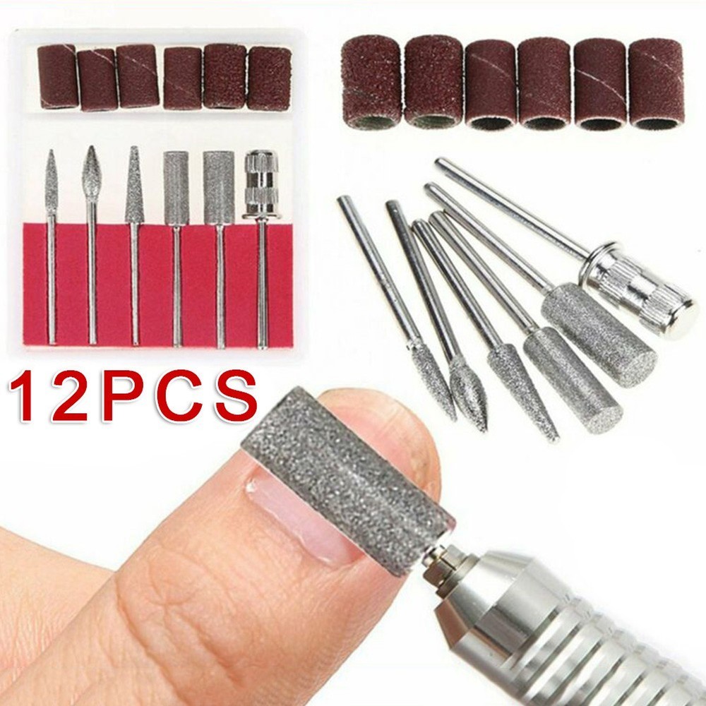 12pcs Electric Nail Drill Bits File Tool Manicure Machine Grind Head Tools Pack