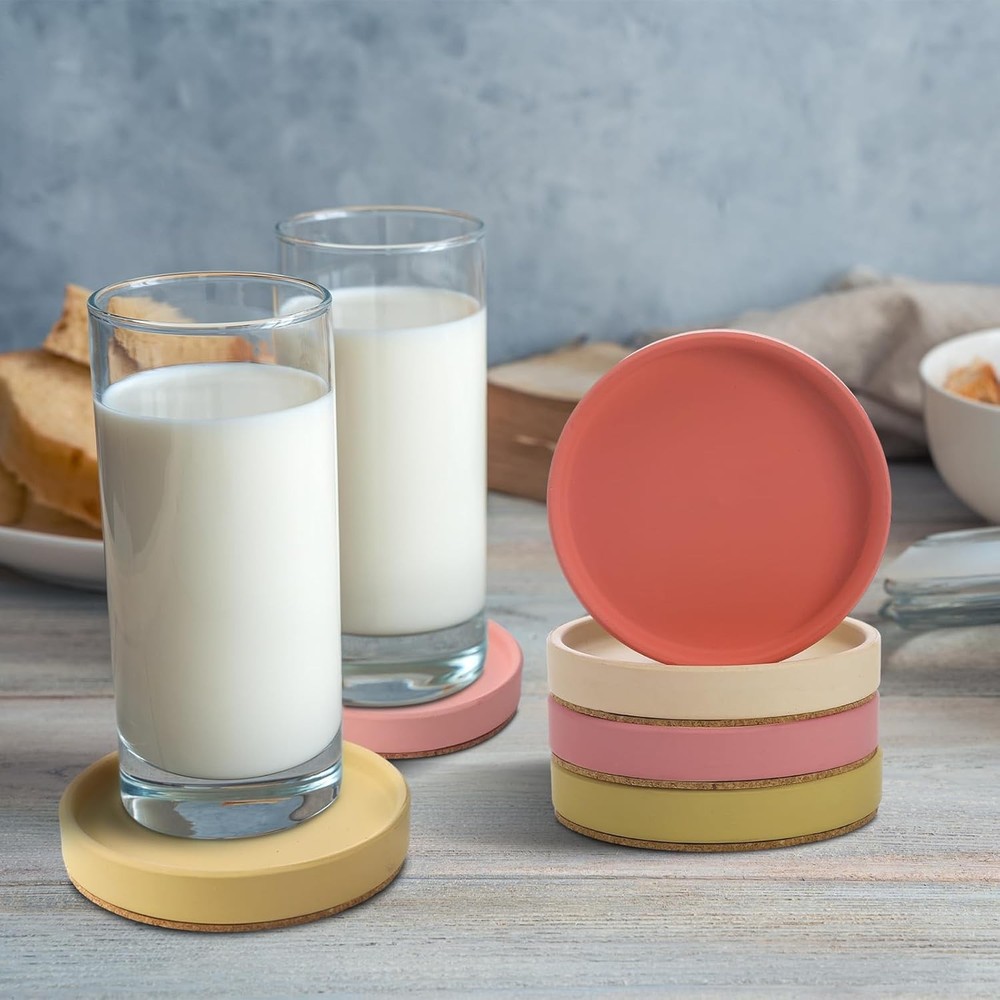 Hushee Ceramic Absorbent Coaster Set of 4 Stackable Round Drink Multi Colors