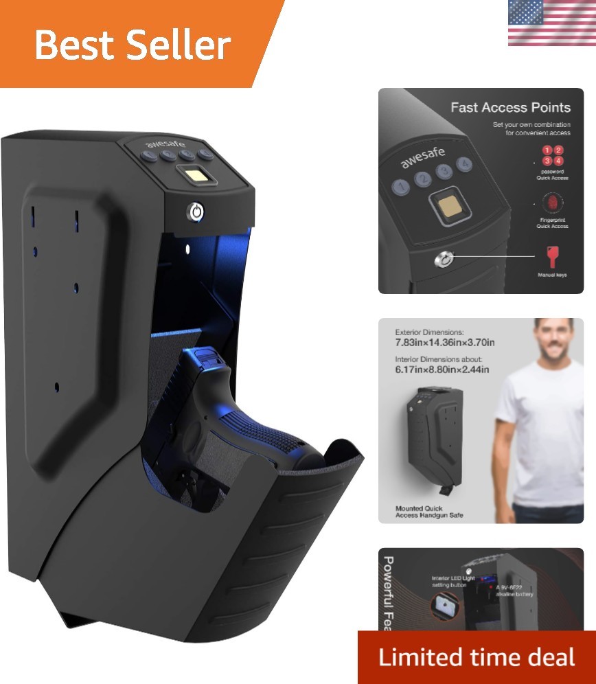Compact Biometric Handgun Safe with LED Light - Secure Storage Solution