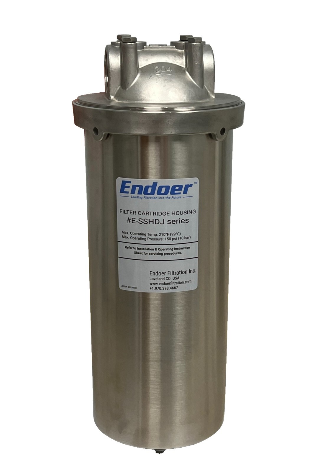 Stainless Steel Filter Housing 10"L Big-Blue, Endoer Filtration E-SSHDJ-10-1-304