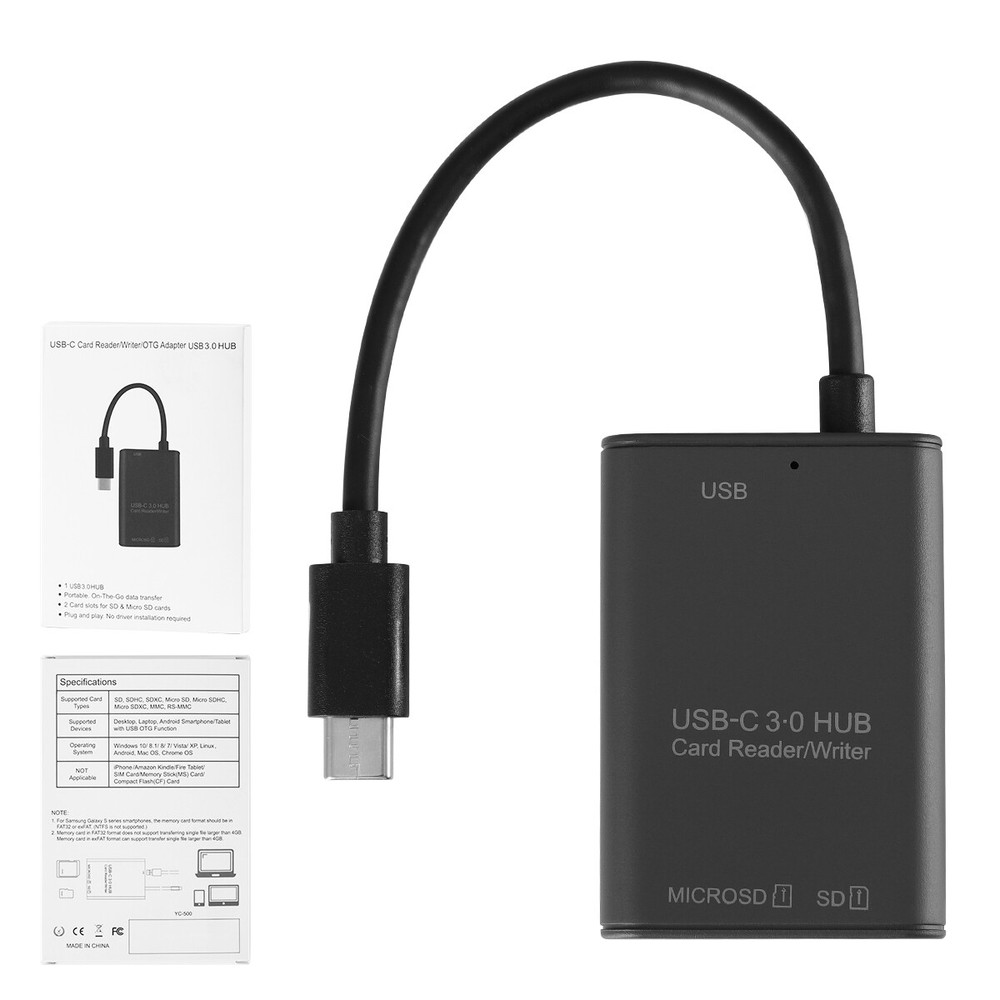 2x 3 in 1 USB C to SD Card Reader Writer OTG Adapter Micro SD Memory Card Reader