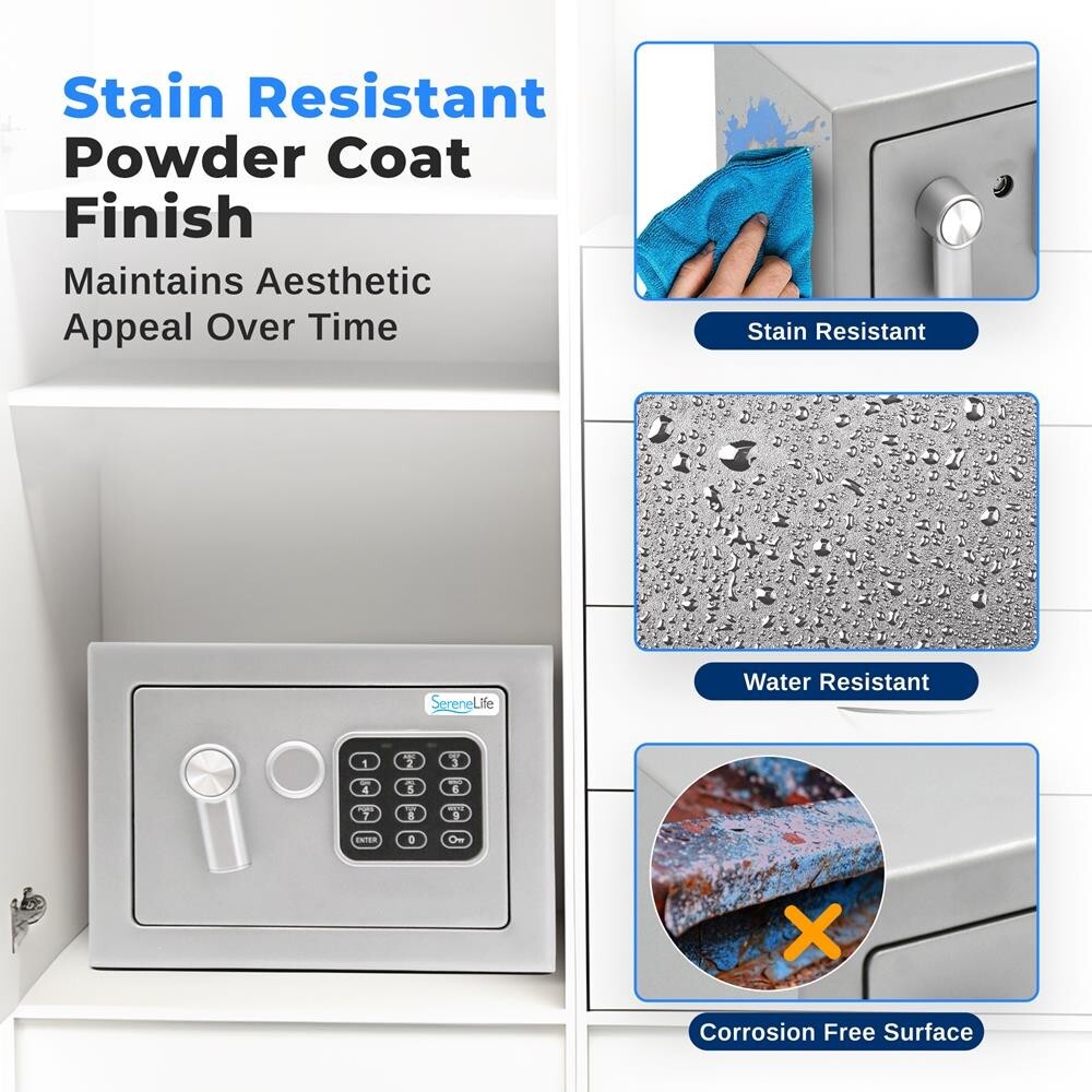 SereneLife Compact Electronic Safe Box with Digital Touch Pad w/ keys (Silver)