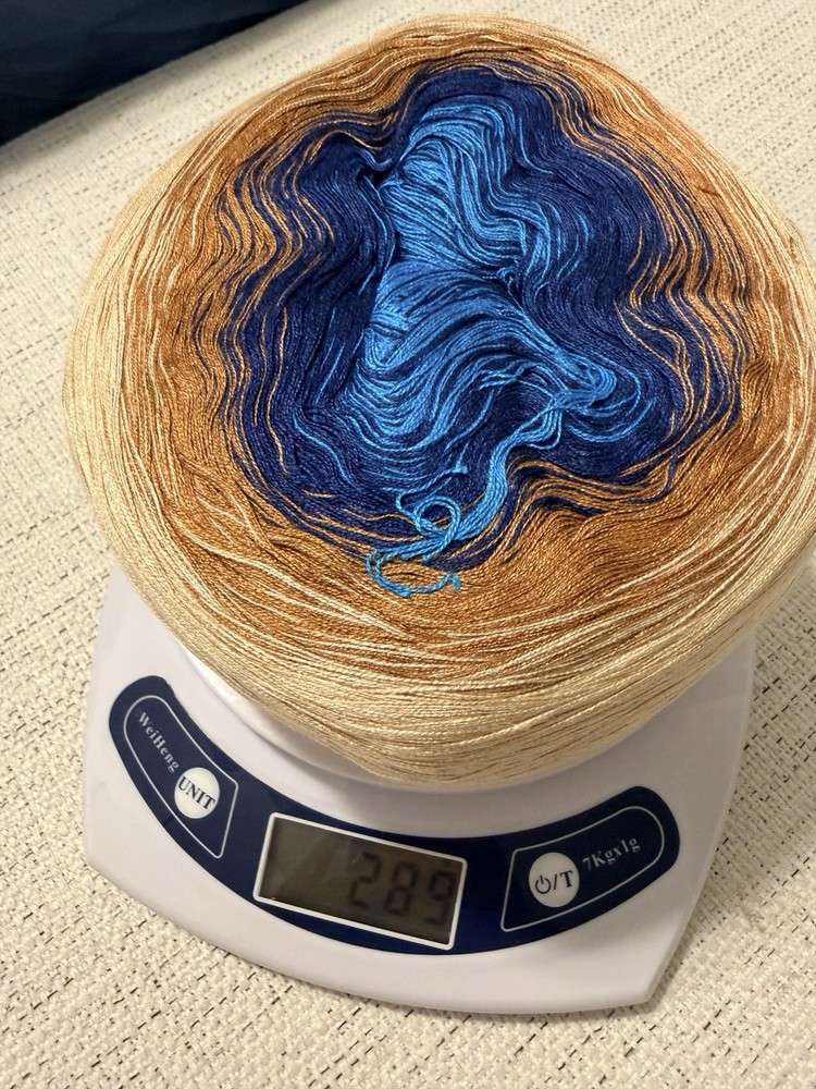 Blue and Beige Gradient Crochet Thread Skein