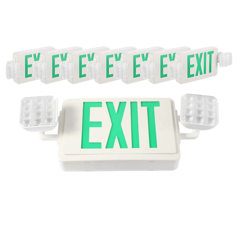 UL Listed Led 8 Packs Led Green Exit Sign with Battery Backup Combo Exit Light.