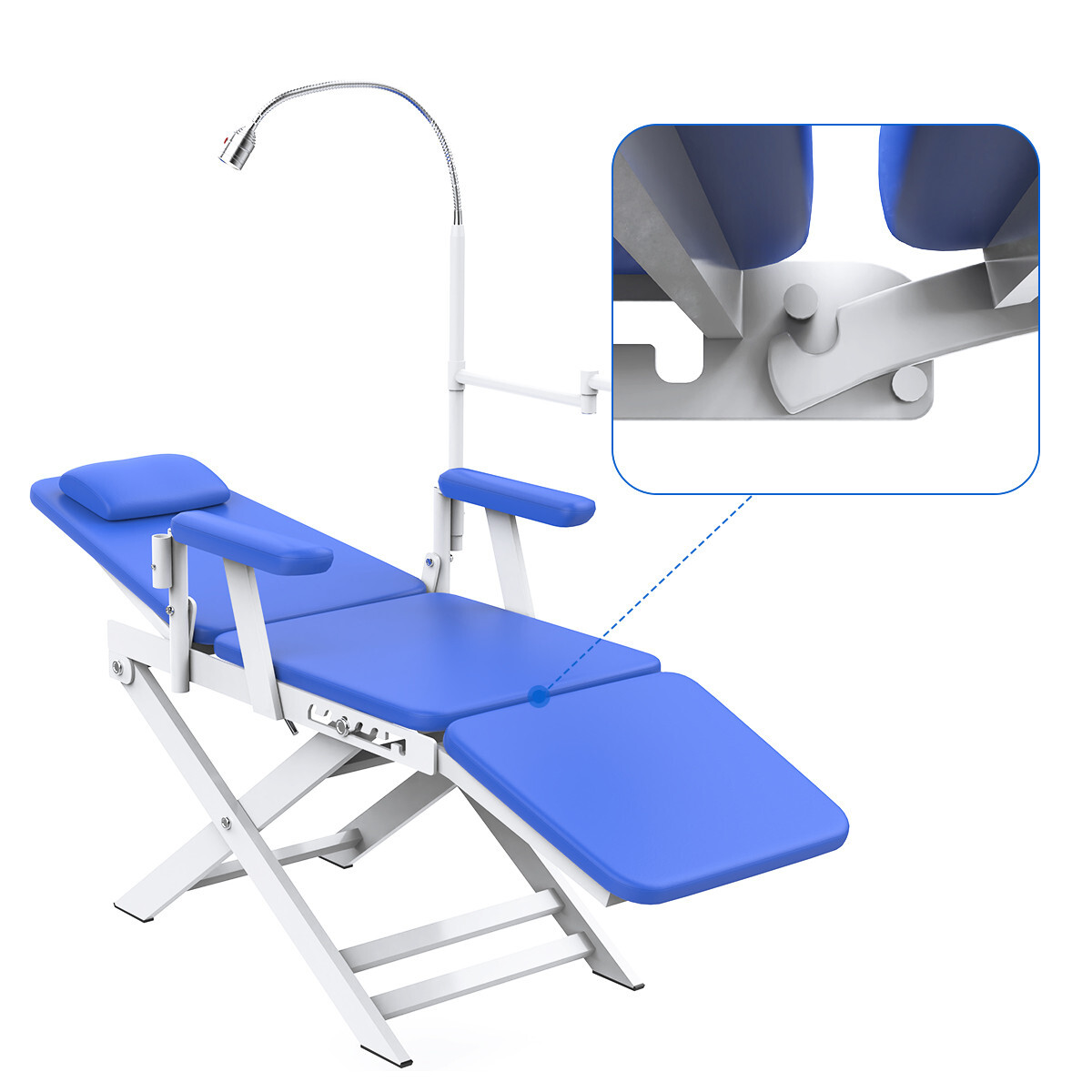 Silla dental portatil movil plegable con Luz LED recargable Y la bandeja azul