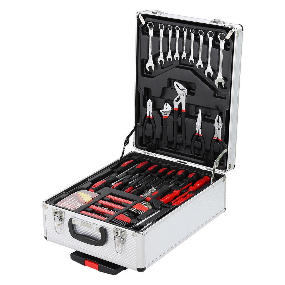 799pc Aluminum Trolley Case Tool Set, Silver, Comprehensive Portable Tool Kit