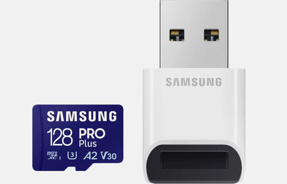 SAMSUNG PRO Plus microSD Memory Card + Reader, 128GB MicroSDXC, Up to 180 MB/s