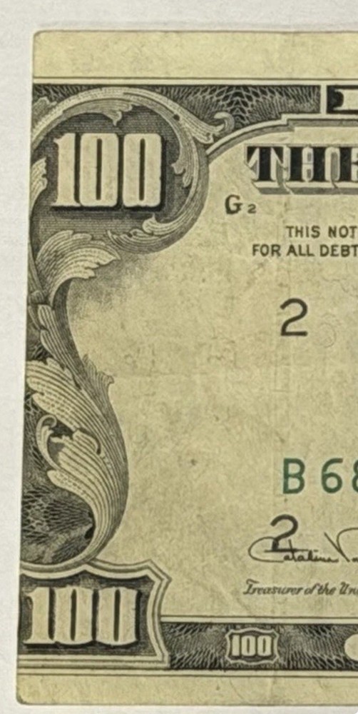 1990 $100 Bill Misalignment Front Error Rare Federal Reserve Note. SN B68635230D